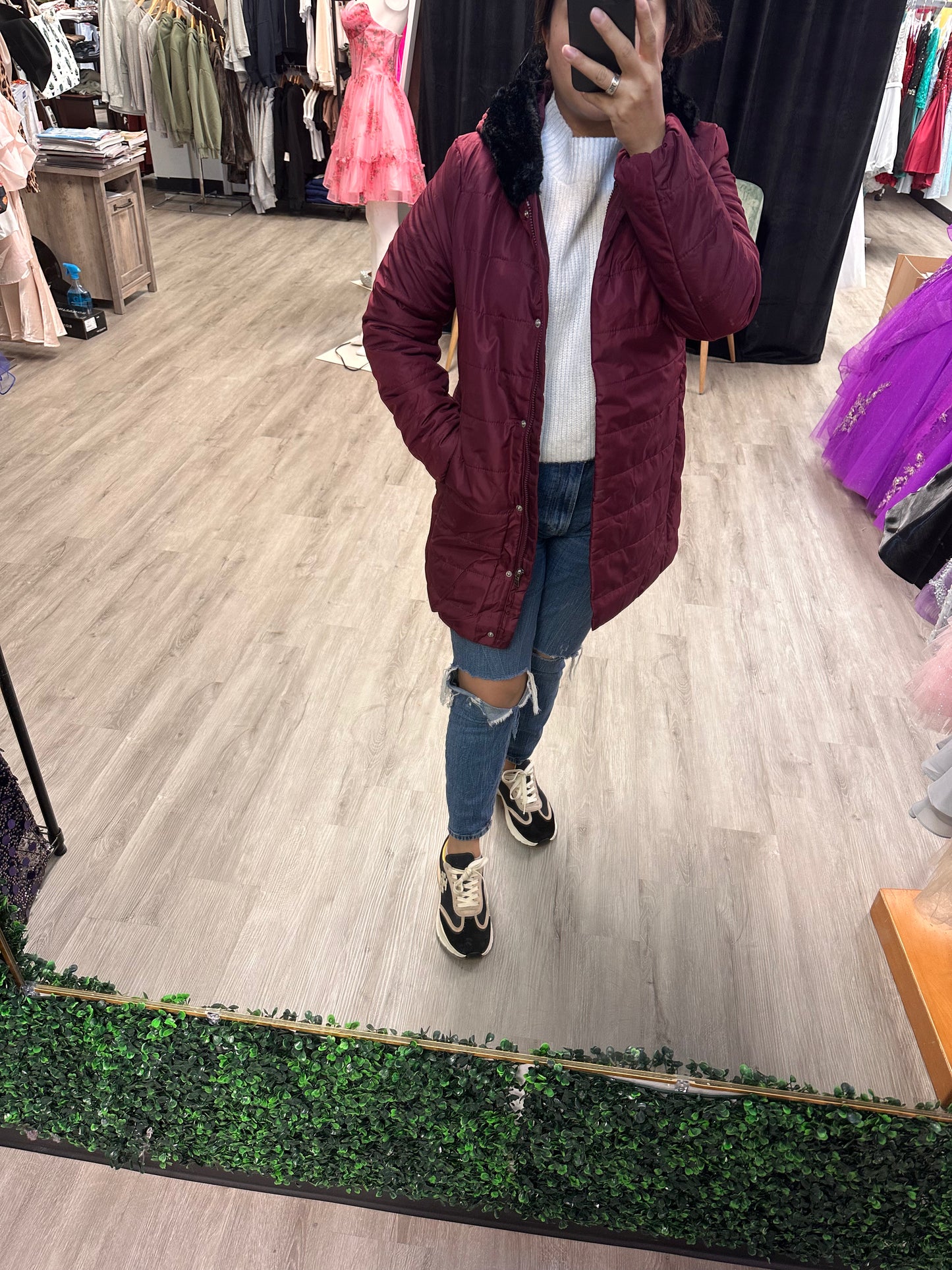 Faux Fur Mid Length Puffer Jacket