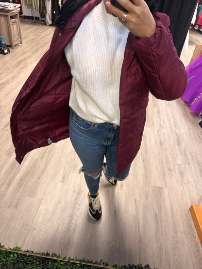 Faux Fur Mid Length Puffer Jacket