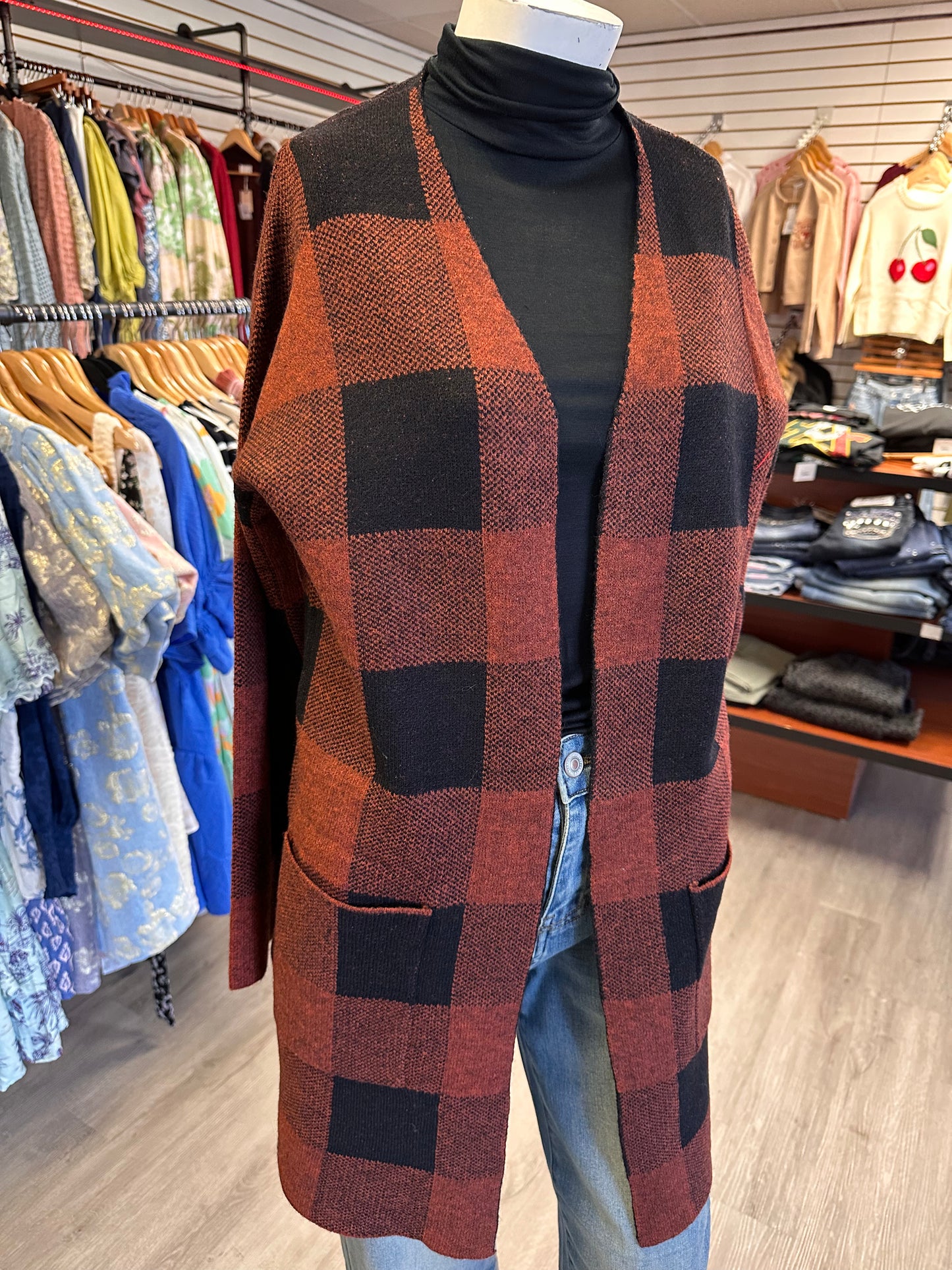 Rust Plaid Open Cardigan