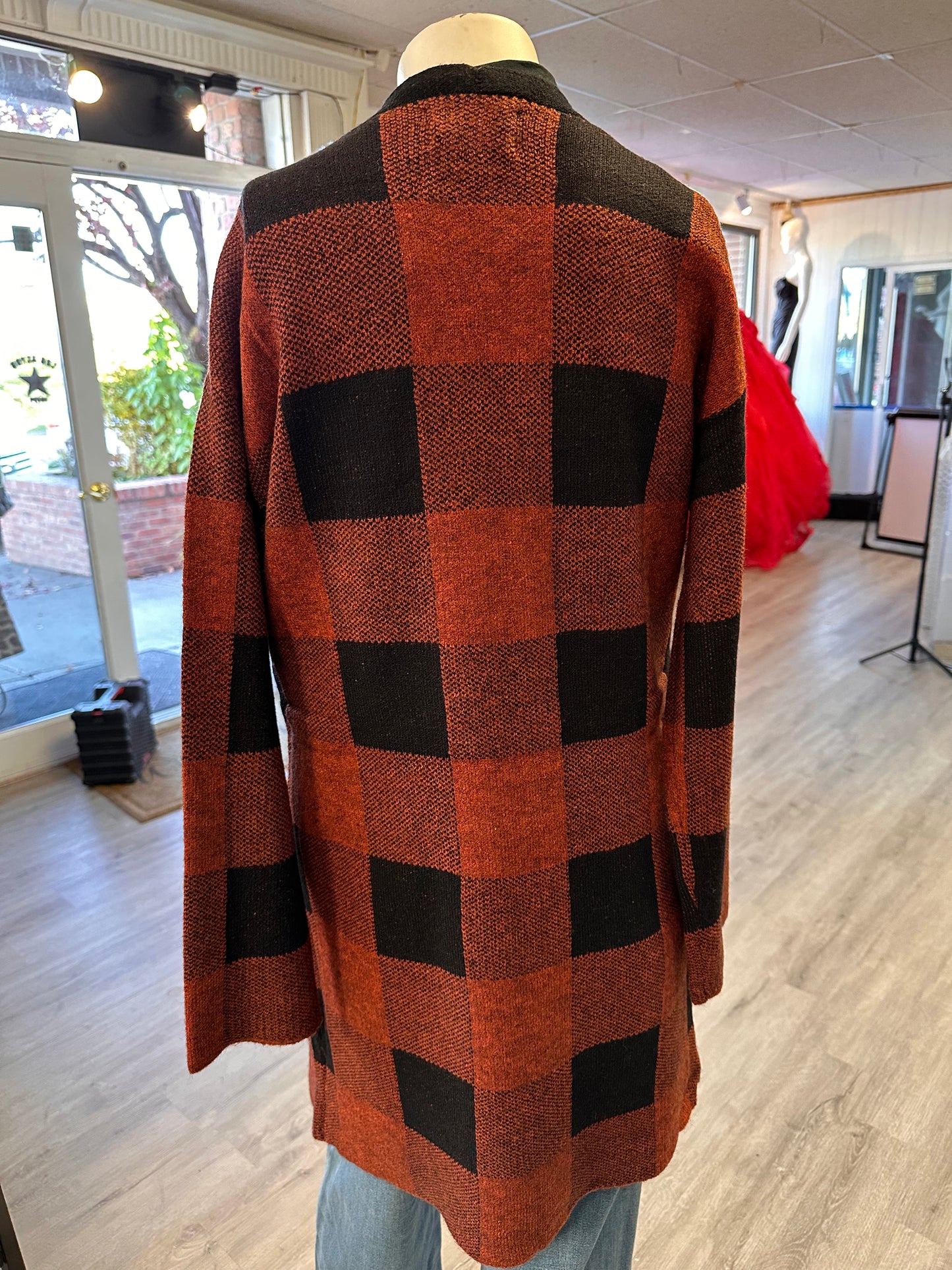 Rust Plaid Open Cardigan