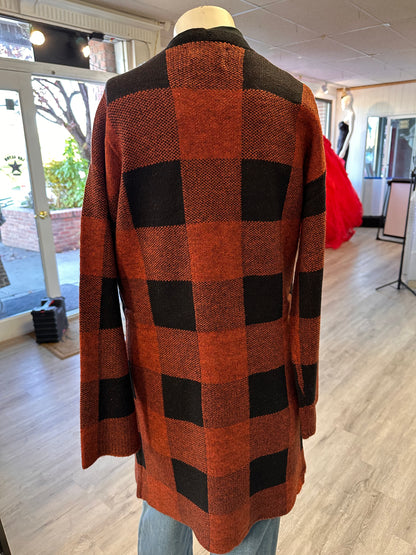 Rust Plaid Open Cardigan