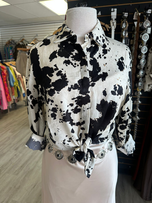 Black & White Cow Print Blouse