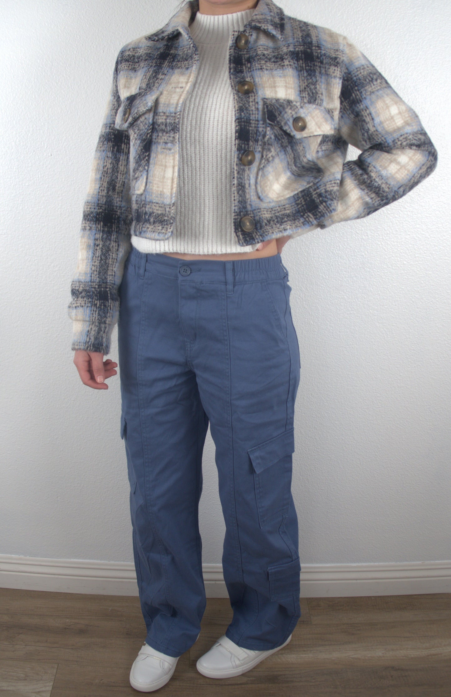 The Blue Plaid Cropped Plaid Jacket