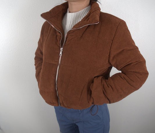 The Corduroy Brown Cropped Puffer Jacket