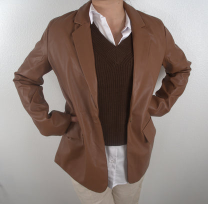 The Empowered Brown Faux Leather Blazer