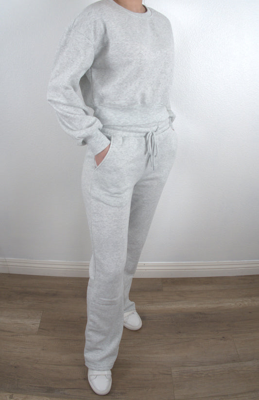 The Light Gray Fleece Wide Leg 2 Piece Set