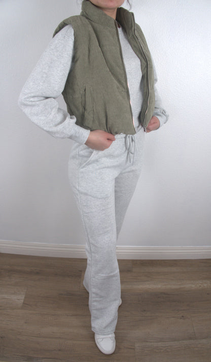The Light Gray Fleece Wide Leg 2 Piece Set