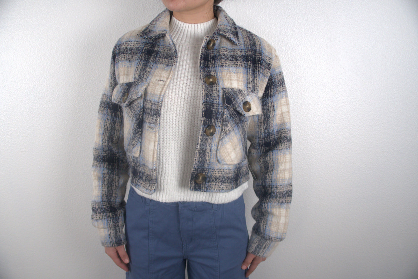 The Blue Plaid Cropped Plaid Jacket