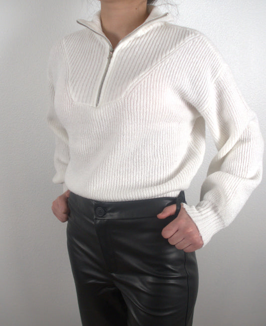 The Preppy Quarter Zip White Sweater