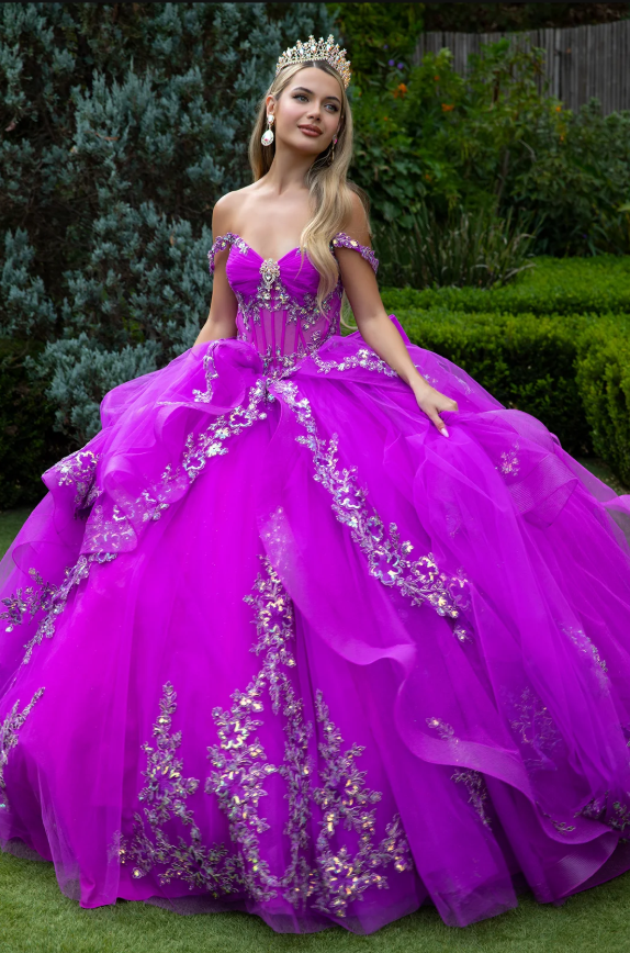 Purple Gold Quinceanera Gown