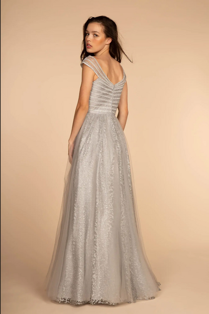 Silver Off the Shoulder Ballgown