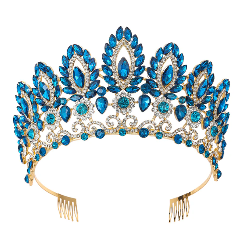 Teal Gold Medium Quince Pageant Crown