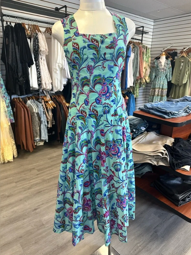 Umgee Teal Floral Midi Dress