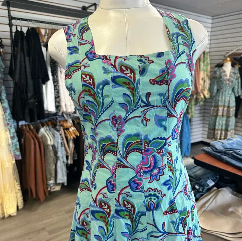 Umgee Teal Floral Midi Dress