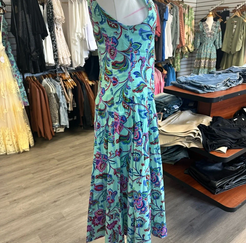 Umgee Teal Floral Midi Dress