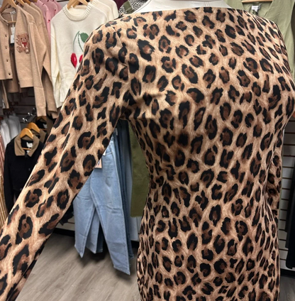Animal Print Fitted Long Sleeve Dress