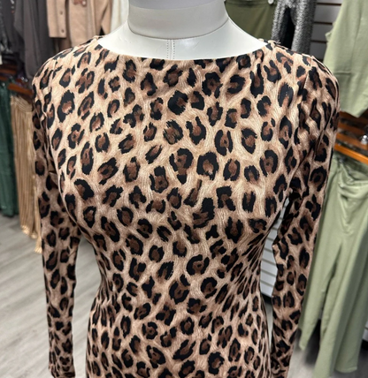Animal Print Fitted Long Sleeve Dress