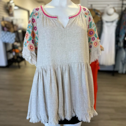 Umgee Embroidered Beige Shirt