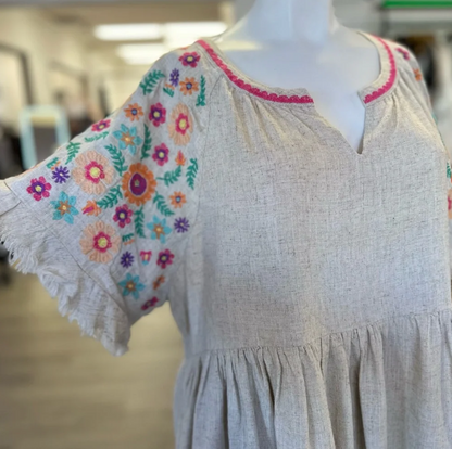 Umgee Embroidered Beige Shirt