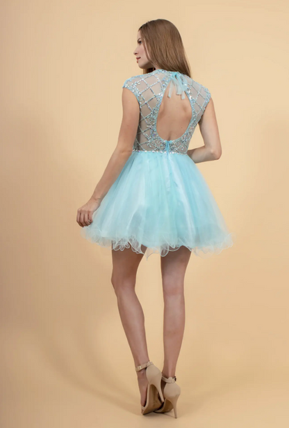 Light Blue Short Sleeve Party Dress
