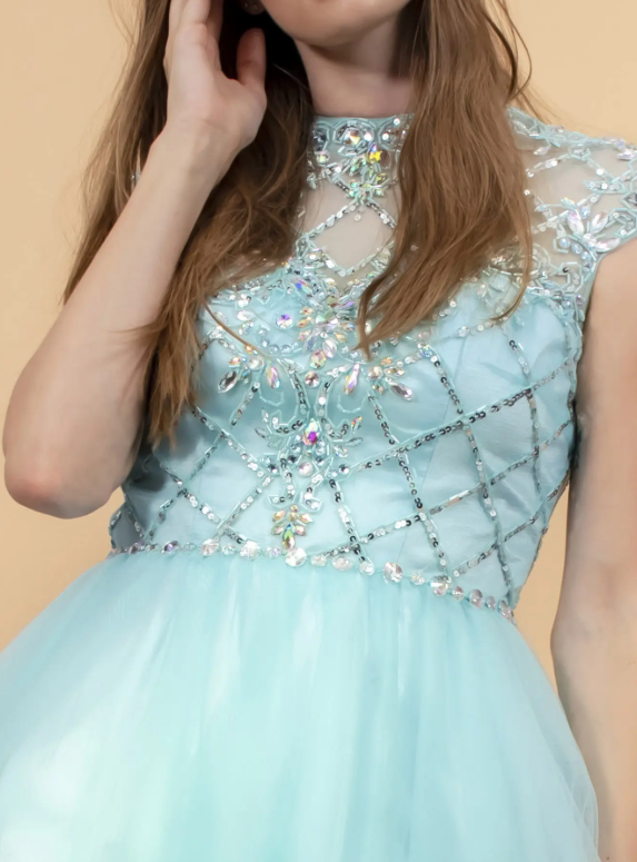 Light Blue Short Sleeve Party Dress