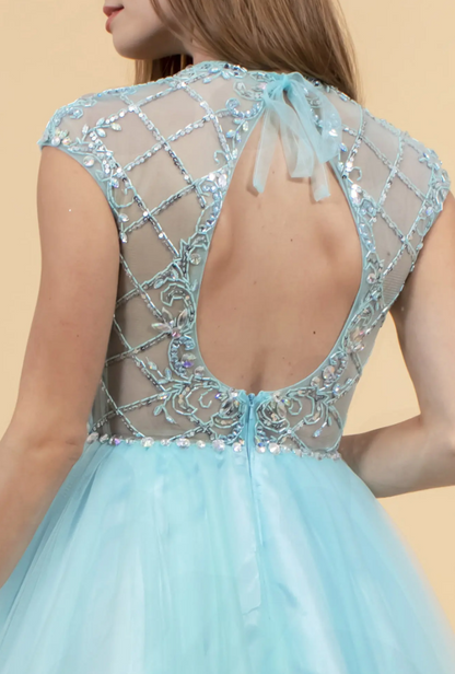 Light Blue Short Sleeve Party Dress