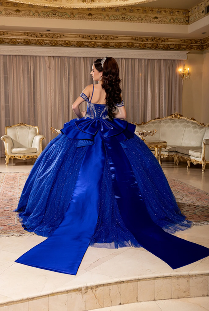Royal Blue Satin Bow Corset Quinceanera Dress