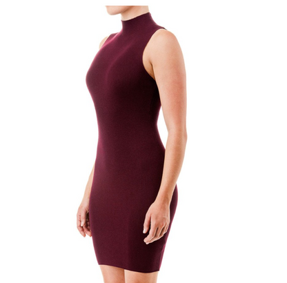Burgundy RIbbed Mock Neck Dress