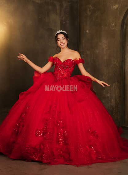 Red Corset Bow Quinceanera Dress