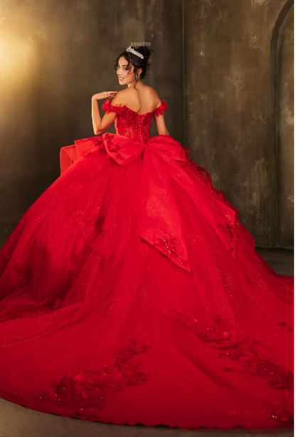 Red Corset Bow Quinceanera Dress