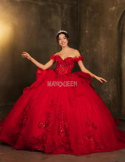 Red Corset Bow Quinceanera Dress