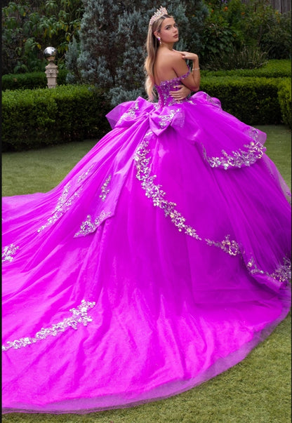 Purple Gold Quinceanera Gown