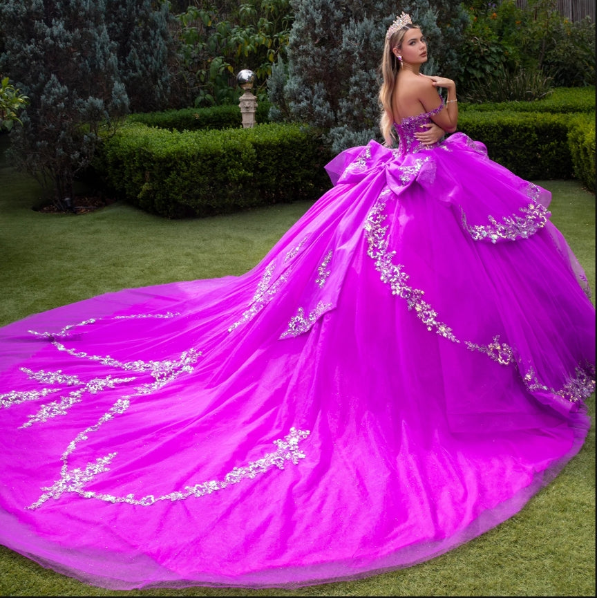 Purple Gold Quinceanera Gown