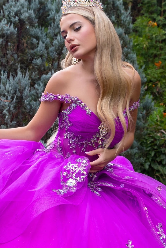 Purple Gold Quinceanera Gown