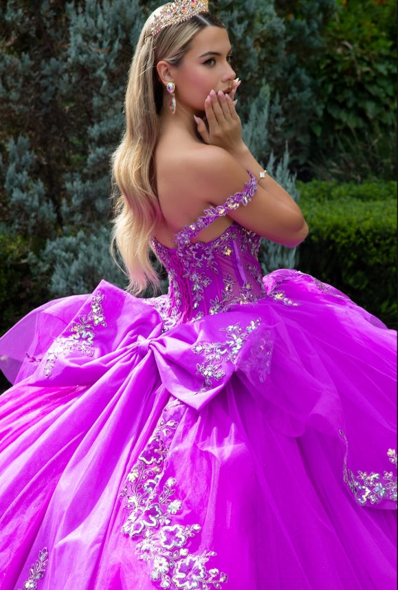 Purple Gold Quinceanera Gown