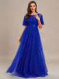Sequin Print Maxi Long Evening Dresses with Cap Sleeve