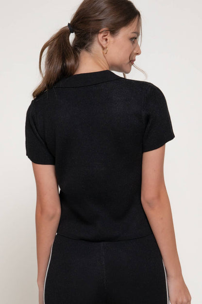 Cowgirl Front Short Sleeve polo Knit Top