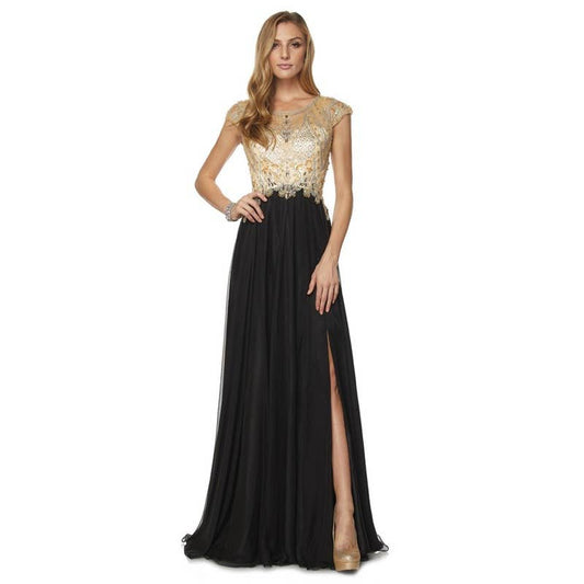 Black Beige Beaded Formal Dress