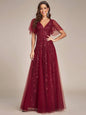 Deep V Neck Sequin Evening Gown
