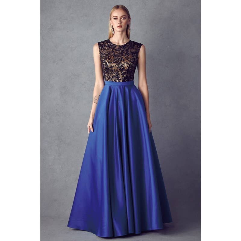 Two Tone Sequin Bodice Ball gown Dress