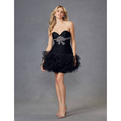 Black Strapless Bow Tulle Short Dress