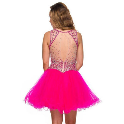 Sleeveless Beaded Short Tulle Dress