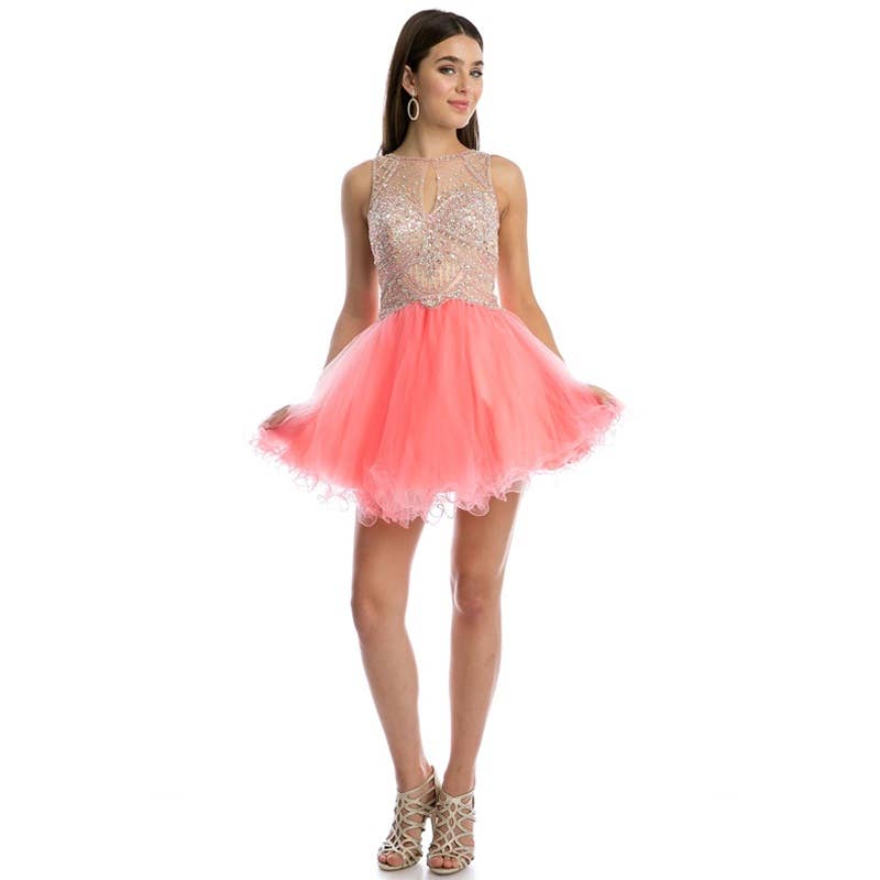 Sleeveless Beaded Short Tulle Dress