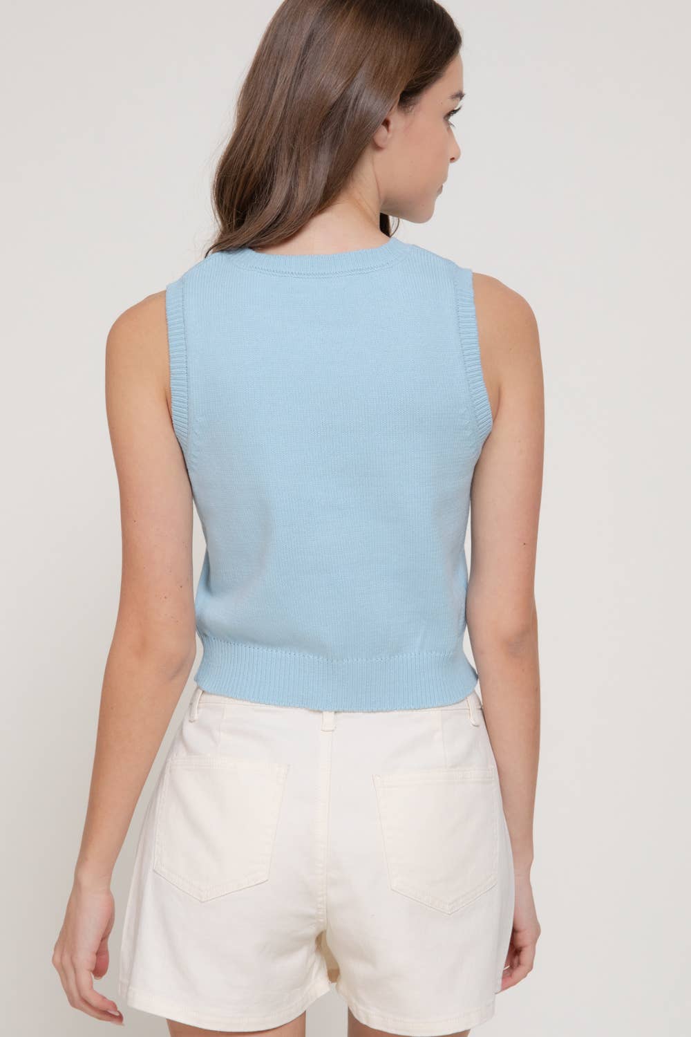 Sleeveless Round Neck Lemon Sweater Top