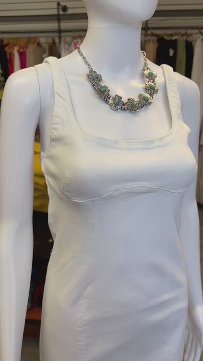 White Denim Midi Fitted Dress