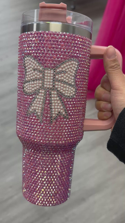 Pink Bow Rhinestone Tumbler