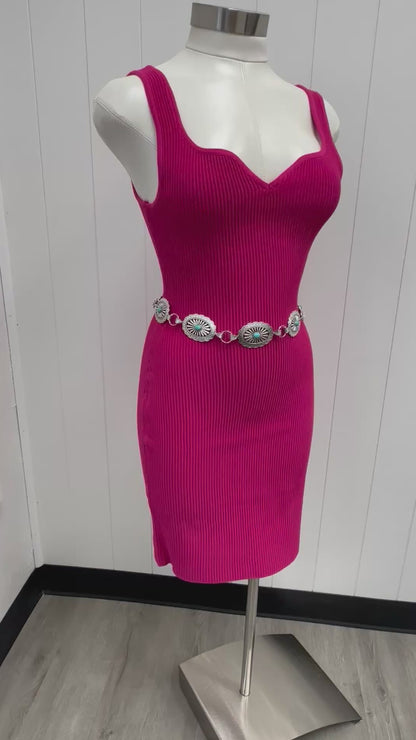 Hot Pink Ribbed Bodycon Dress