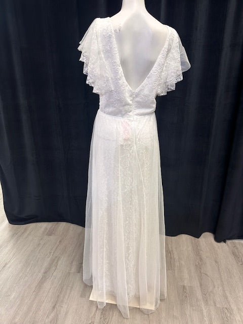 Double V-Neck Floor Length Mesh Dress