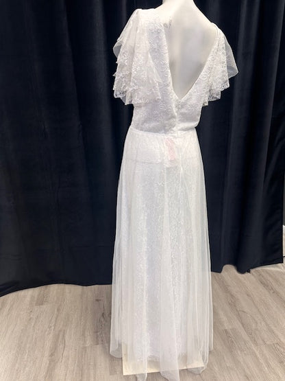 Double V-Neck Floor Length Mesh Dress