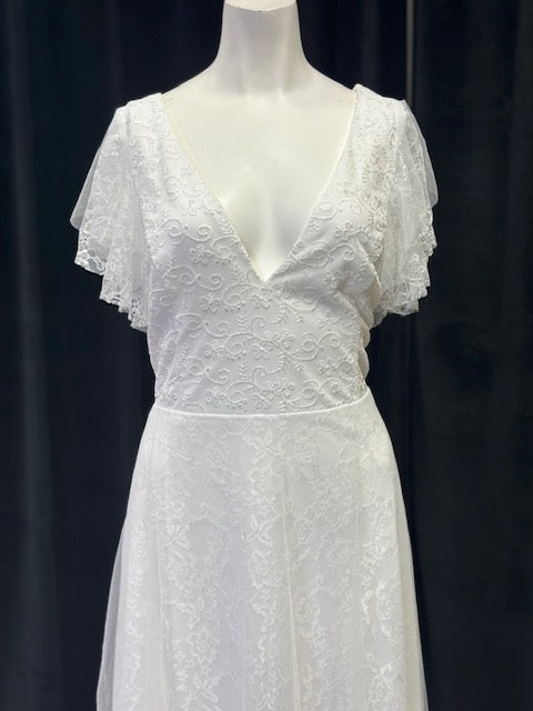Double V-Neck Floor Length Mesh Dress